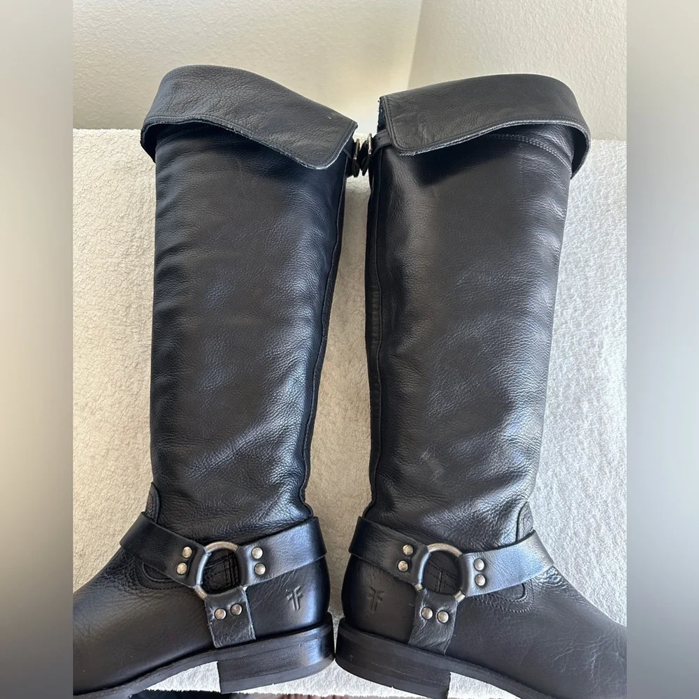 Frye Veronica Harness OTK knee high Boots black tall‎ boots women's 8.5 B New